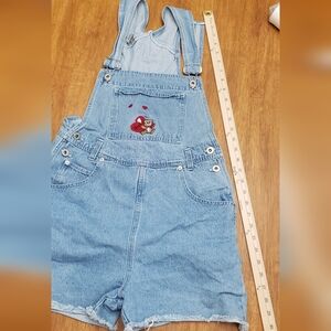 Vintage No Excuses Women's Denim Overalls with Embroidered Detail Bear / Heart